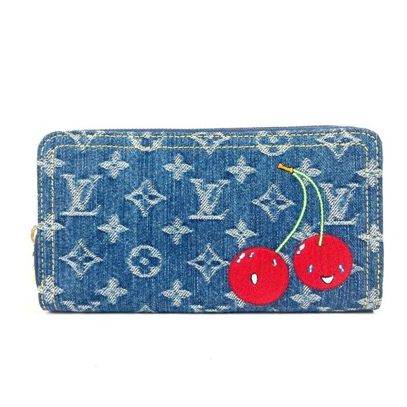 LOUIS VUITTON M23161 Murakami Takashi Monogram Denim Cherry Zippy Wallet - Picture 1 of 16